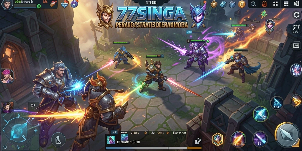 Tangkapan layar gameplay seru di arena MOBA 77SINGA.