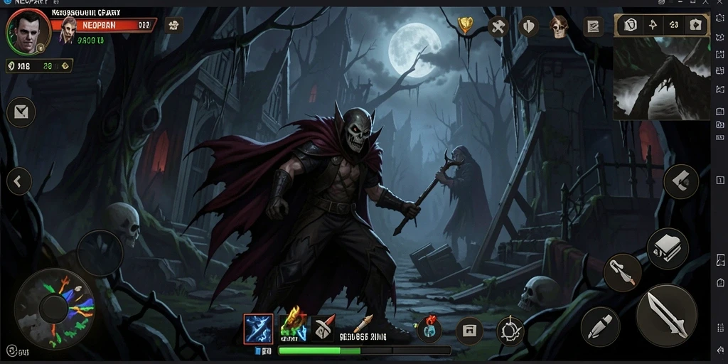 Tampilan gameplay menyeramkan di dunia NEOPARTY yang gelap.