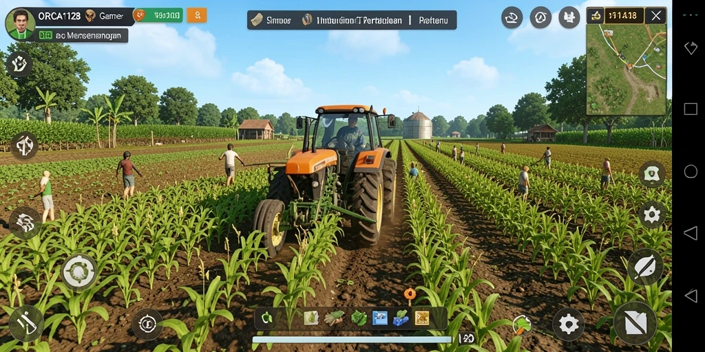 Tangkapan layar gameplay menampilkan aktivitas bertani yang menyenangkan di ORCA128.