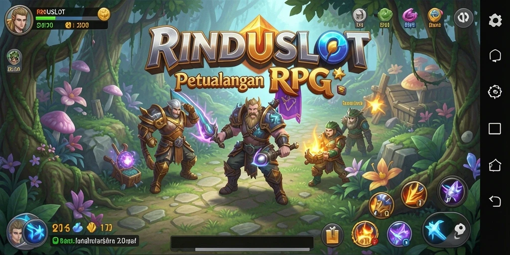 Screenshot menunjukkan aksi seru dalam pertarungan RPG RINDUSLOT.