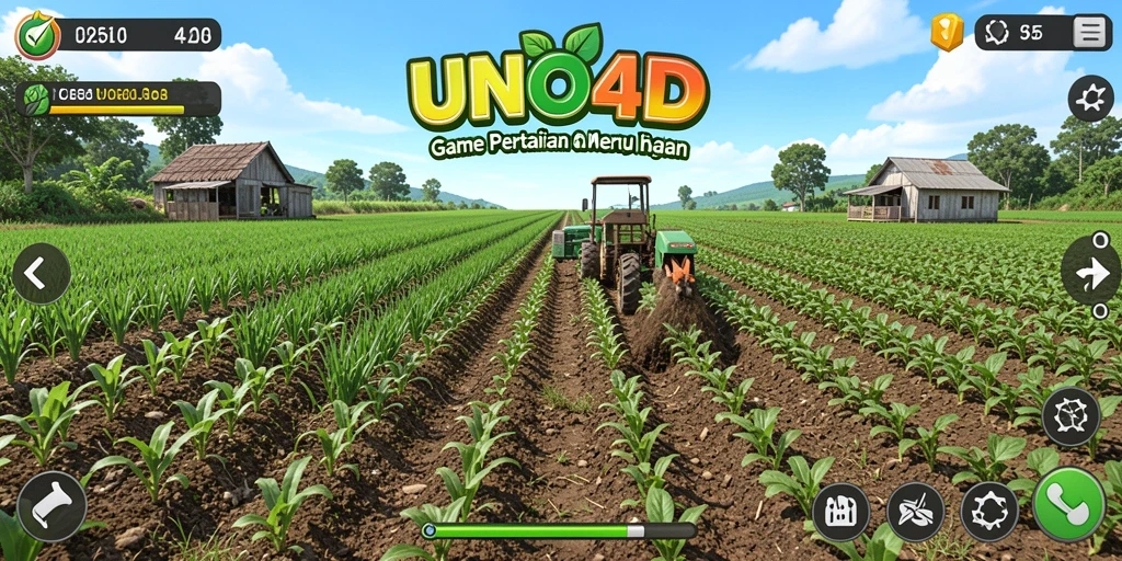 Screenshot gameplay UNO4D menampilkan aktivitas pertanian yang seru.